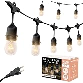 Brightech Ambience Pro Incandescent Outdoor String Lights - Commercial Grade Waterproof Patio Lights with 48 Ft Dimmable Edison Bulbs, Porch String Lights for Patio, Backyard - 15 Bulbs 11W