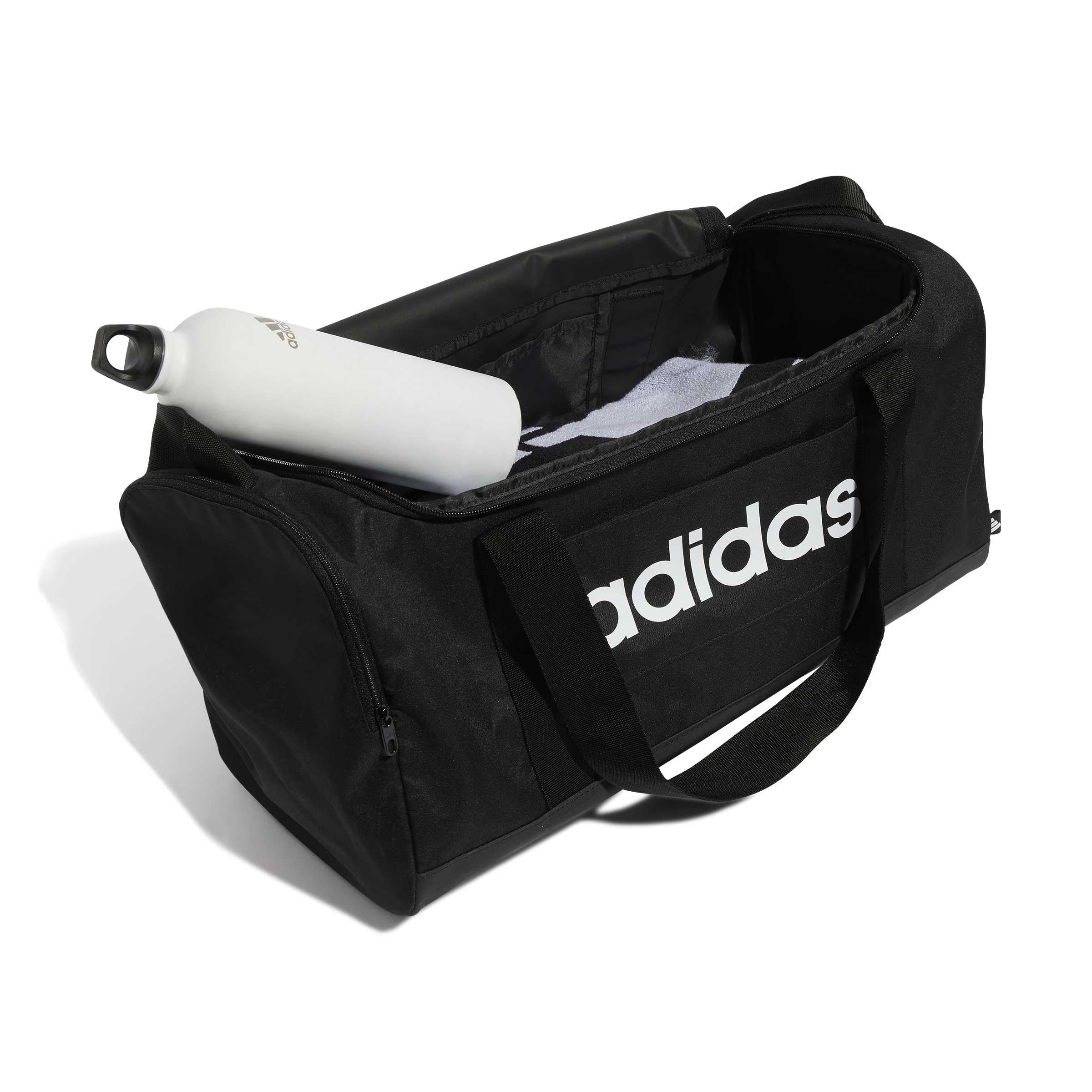 adidas Unisex Essentials Linear Duffel Bag Duffel Bag, Black/Black/White, S 4