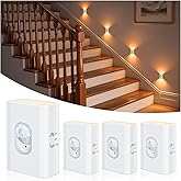 WILLED Motion Sensor Stair Lights Indoor,Rechargeable Magnetic Night Light | Mini Wireless Soft White Hallway Light, 3-in-1 Charging Cable for Stairway, Bathroom, Bedroom, Kitchen, Closet(4 Pack)