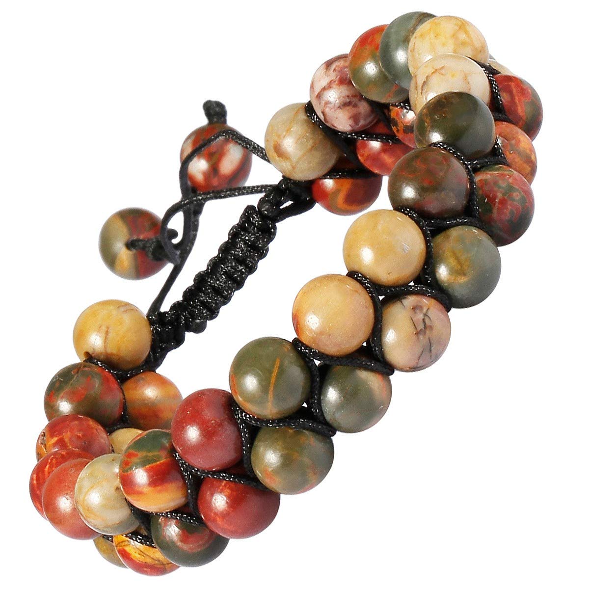 Nupuyai Picasso Jasper Chakra Healing Crystal Bracelet for Women Men, Double Layer Adjustable Braided Beads Stone Bracelet for Reiki Yoga Meditation