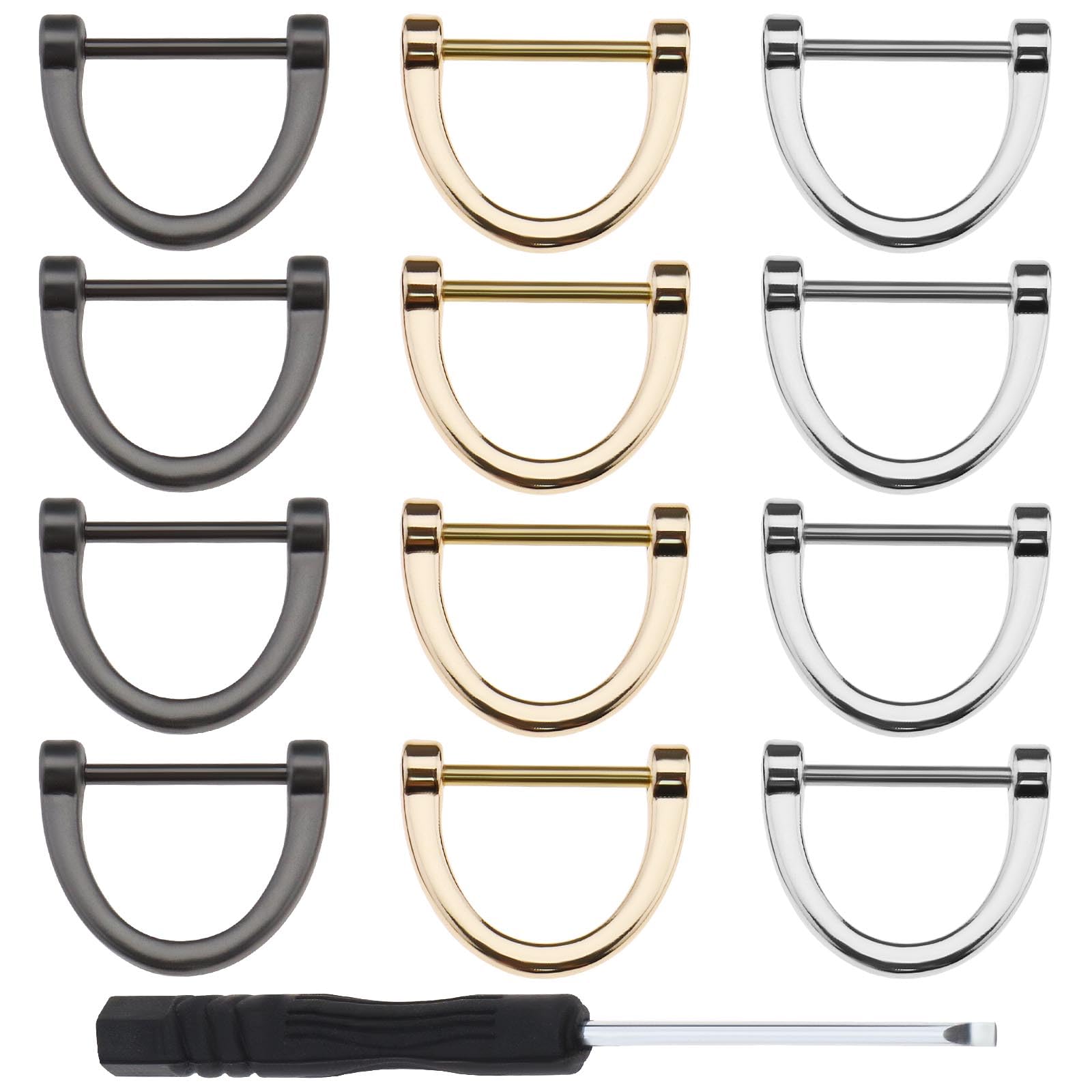 OTOTEC 30PCS D-Rings Screw-in Shackle Detachable Horseshoe Shape D-Loop Buckle for DIY Leathercrafts Keychain Purse Handbag Strap Repair (Each Colour 10PCS)