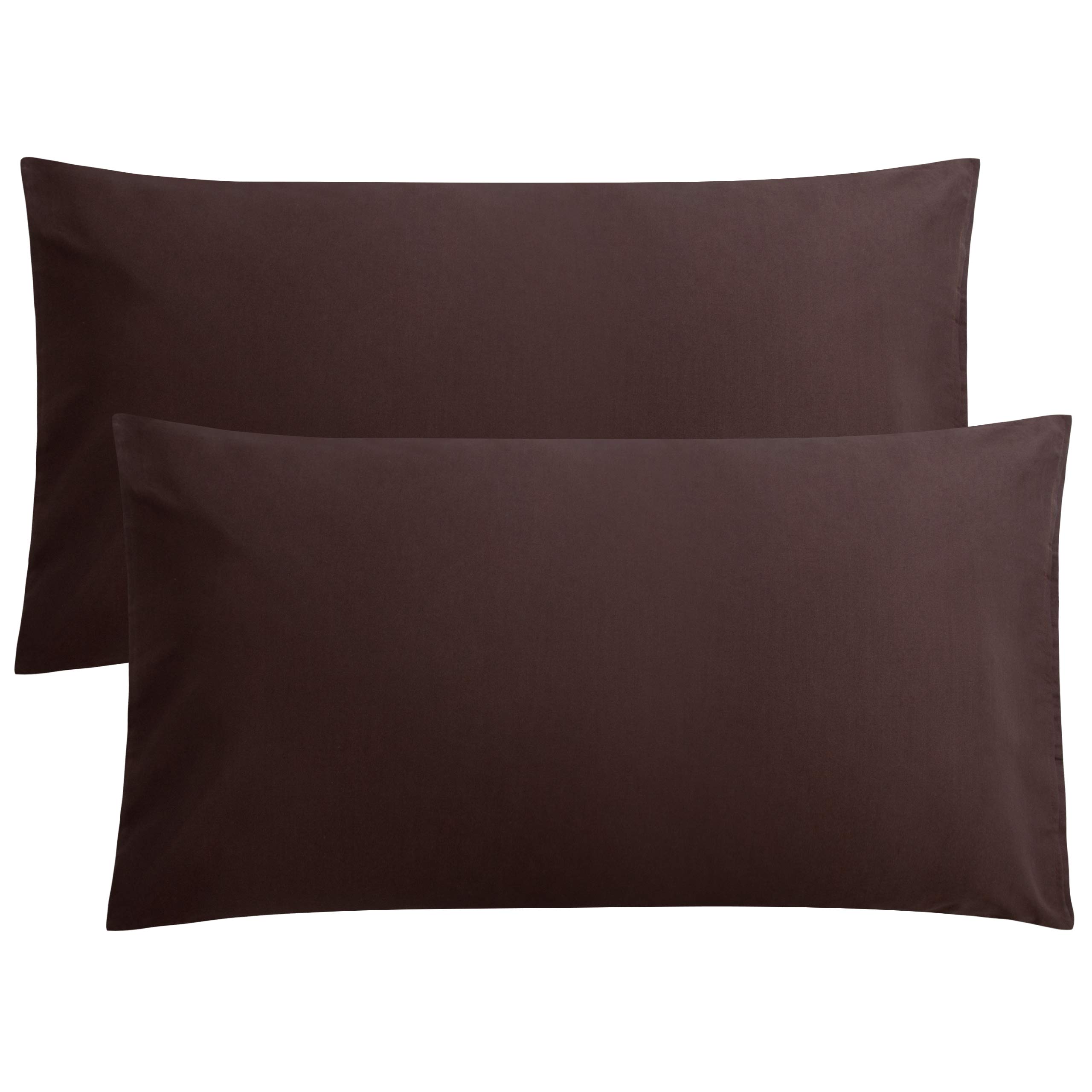 FLXXIE 2 Pack 100% Brushed 1800 Microfiber Plain King Pillowcases, Wrinkle and Stain Resistant, Soft and Cozy Envelope Closure Bed Pillow Cases, Dark Brown, 50x90 cm