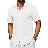 COOFANDY Men's Short Sleeve Button Down Shirt Casual Cotton Shirts Beach Summer Linen Shirts with Pocket
