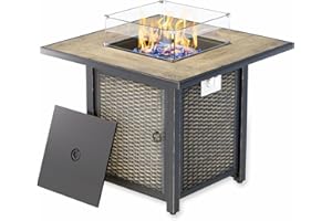 SUNPEAK Outdoor Fire Pit Table Propane Gas Fire pits &Outdoor Fireplaces 30″ Square Firepit Table, 50,000 BTU Fire Table for Patio Set (30" square)