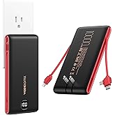 VEEKTOMX Portable Charger with Built in Cables 10000mAh, Power Bank for iPhone with AC Wall Plug, Fast Charging USB C Slim Battery Pack with LED Display Compatible with iPhone 17/16/15/14, Samsung
