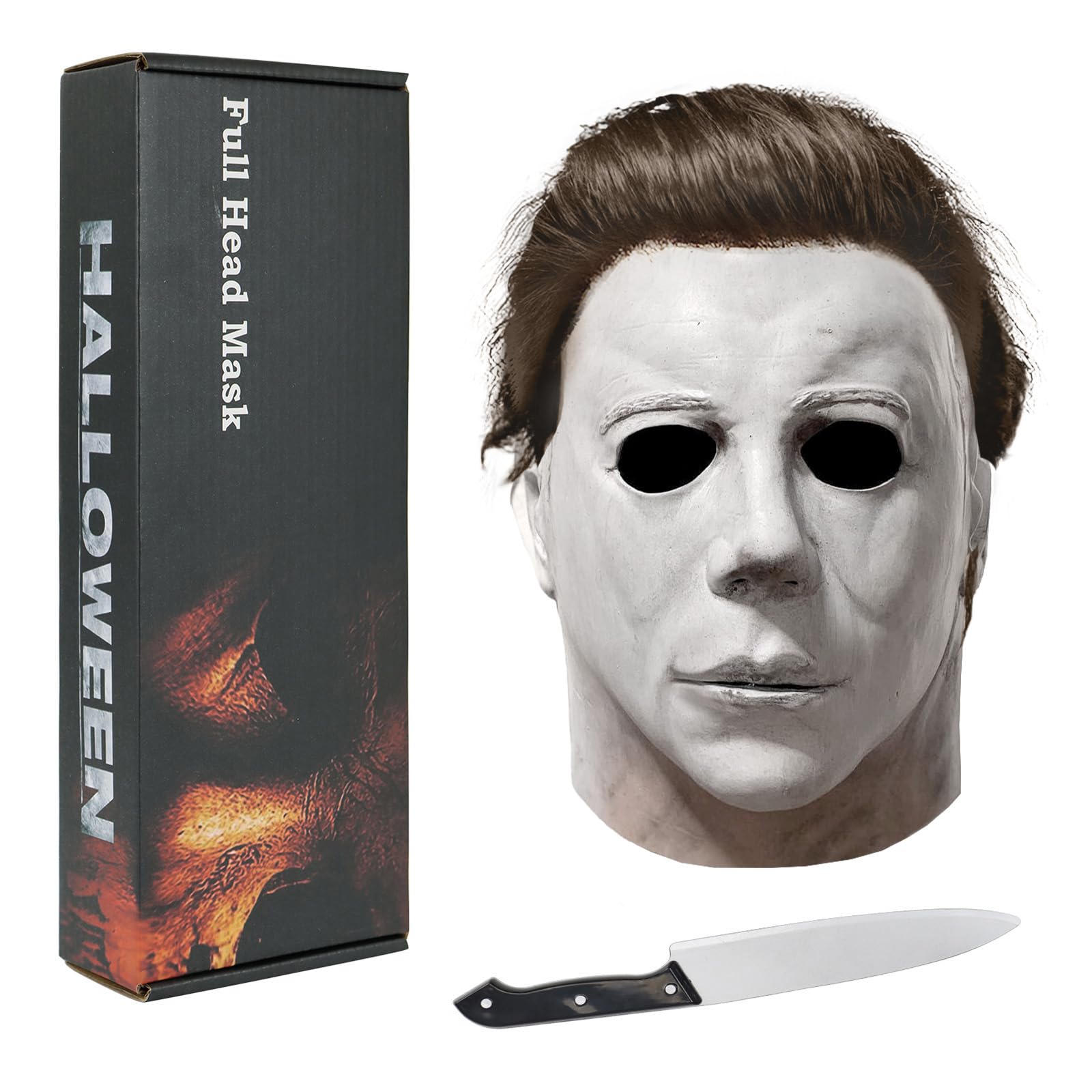 Photo 1 of Tedlor Scary Halloween Mask With Classic Knife - Realistic Horror White halloween Cosplay Mask (White)