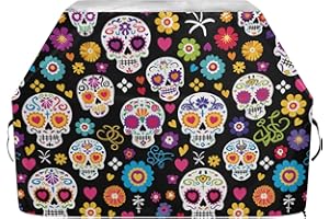 Blueangle Sugar Skull Flower Grill Cover - 65" Heavy Duty Waterproof for BBQ/Gas Grills, Windproof Edges All Weather Protecti