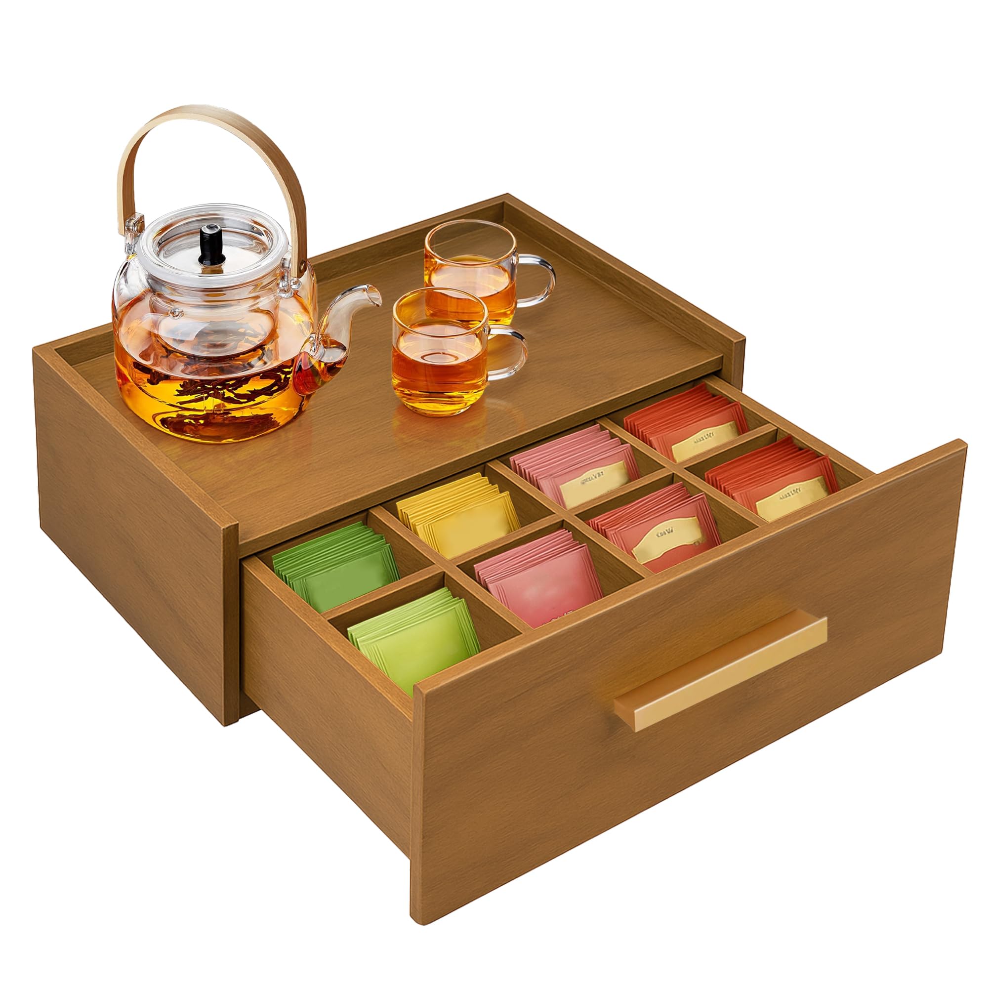 Photo 1 of Acacia Wood Tea Bag Organizer,Tea Organizers and Storage Box, Tea Caddy for Tea Bags Storage Drawer,Teabag Holder Container Box,8 Compartment Tea Bag Organizer
