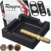 roygra Cigar Ash Tray with 3 Cutter Set, Outdoor Ashtray for Outside Patio | Cigar Ashtray, Guillotine, V Cut, Punch - Flexible Silicone, Smoking Accessories, Gifts for Smokers, Ashtrays for All Cigars