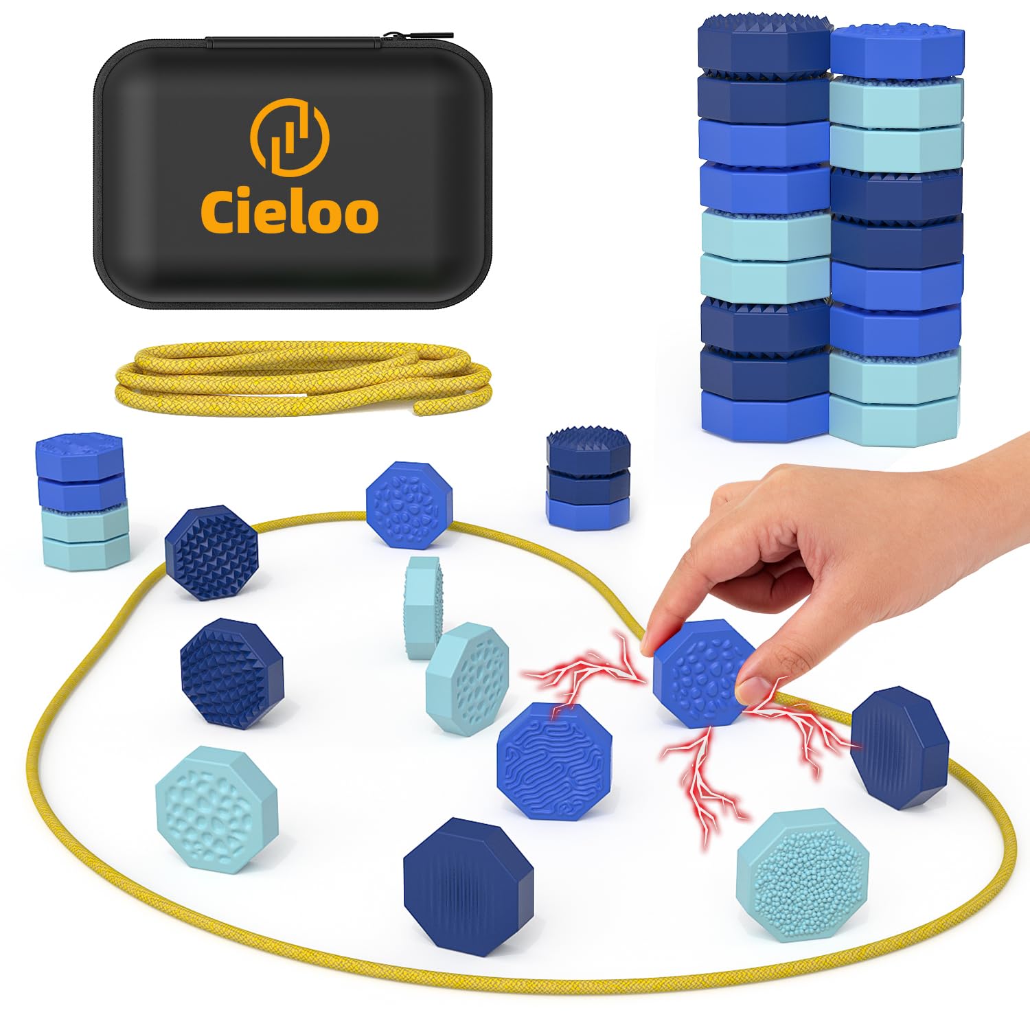 Cieloo Magnetic Chess Game, Magnet Chess with Blue Sensory Silicone Stones, Magnetic Strategy Table Games for Kids and Adults, Family Travel Camping Party Game.(Blue)