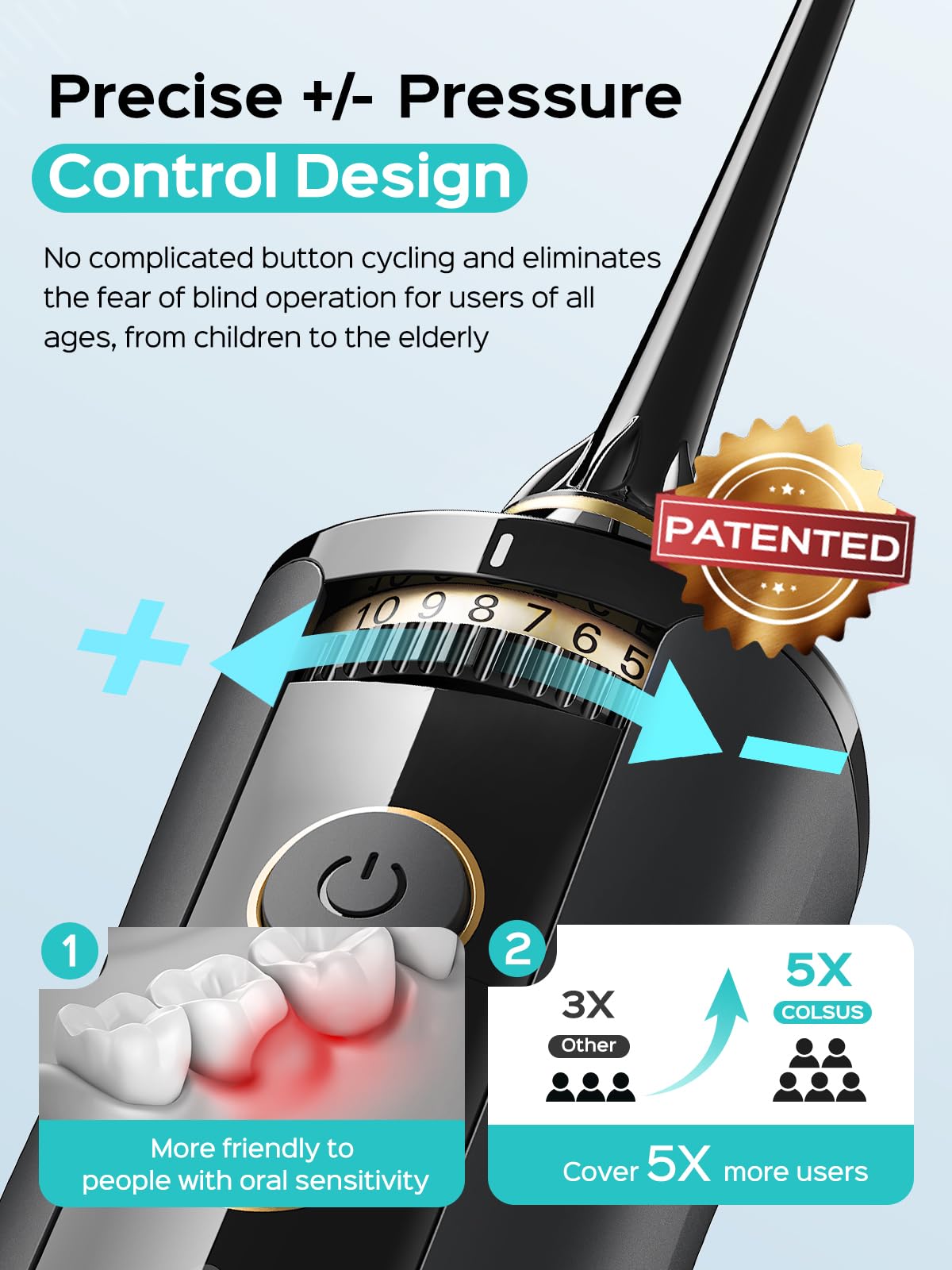 COSLUS Portable Water Flosser for Teeth: 10 Pressure Settings Professional Water Dental Pick for Orthodontic, Braces & Sensitive Gums - Cordless for Travel Use, for Adults Teens, BPA-Free, E40