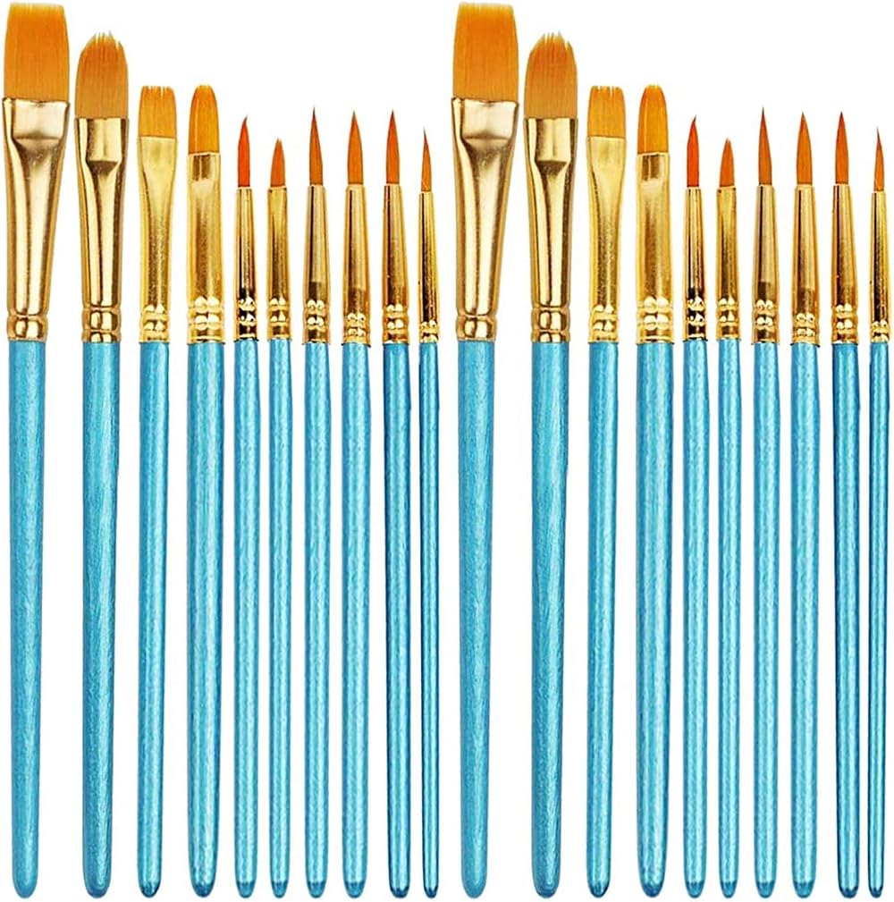 Aniyoo Paint Brushes 20 Pcs Set Nylon Hairs Wood Handles for Acrylic Watercolor