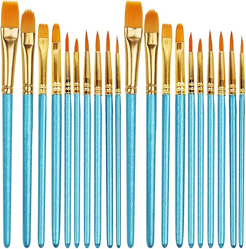 Aniyoo Paint Brushes 20 Pcs Set Nylon Hairs Wood Handles for Acrylic Watercolor