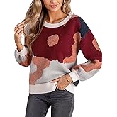 CUPSHE Womens 2024 Chunky Sweater Long Sleeve Crew Neck Abstract Colorblock Ribbed Knit Pullover Tops