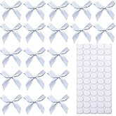 Hgzgch 60pcs 1.7" White Mini Ribbon Bows Decor – Small DIY Satin Bows for Crafts, Little Bows for Gift Wrapping, Tiny Bow Stickers for Note Card Bow Baby Shower Cake and Candle Decorations