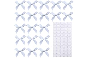 Hgzgch 60pcs 1.7" White Mini Ribbon Bows Decor – Small DIY Satin Bows for Crafts, Little Bows for Gift Wrapping, Tiny Bow Stickers for Note Card Bow Baby Shower Cake and Candle Decorations
