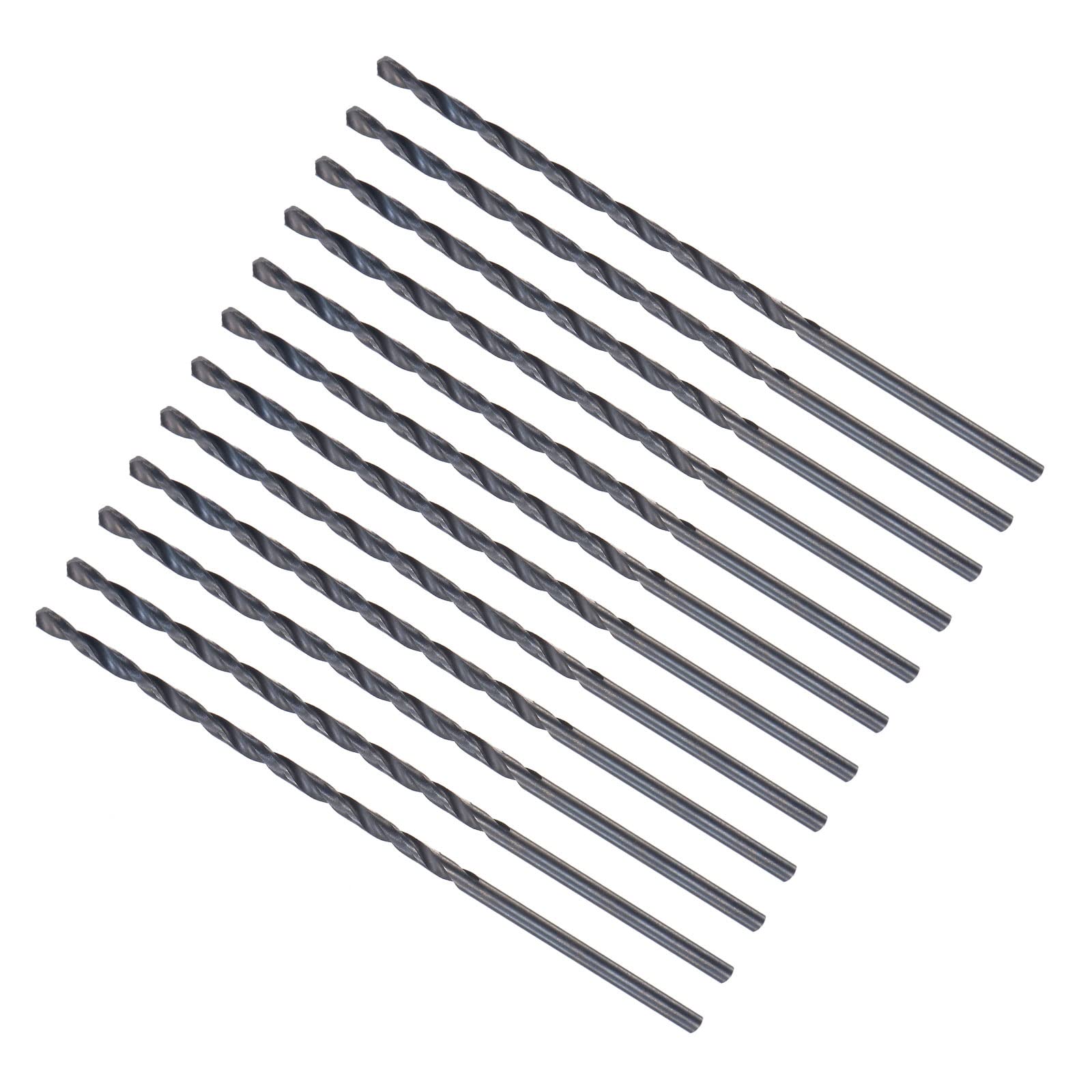 CoCud Twist Drill Bits, 2.5mm Drilling Diameter, Black Oxide High Speed Steel Extra Long Straight Shank - (Applications: for Stainless Steel Alloy Metal), 12-Pieces