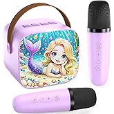 Eaever Mini Karaoke Machine with 2 Wireless Microphones for Kids 3 4 5 6 7 8 9 10 Years Old, Birthday Gift Ideas for Girls Ages 3-12, Portable Bluetooth Speaker Set fits Party Indoor&Outdoor, Purple