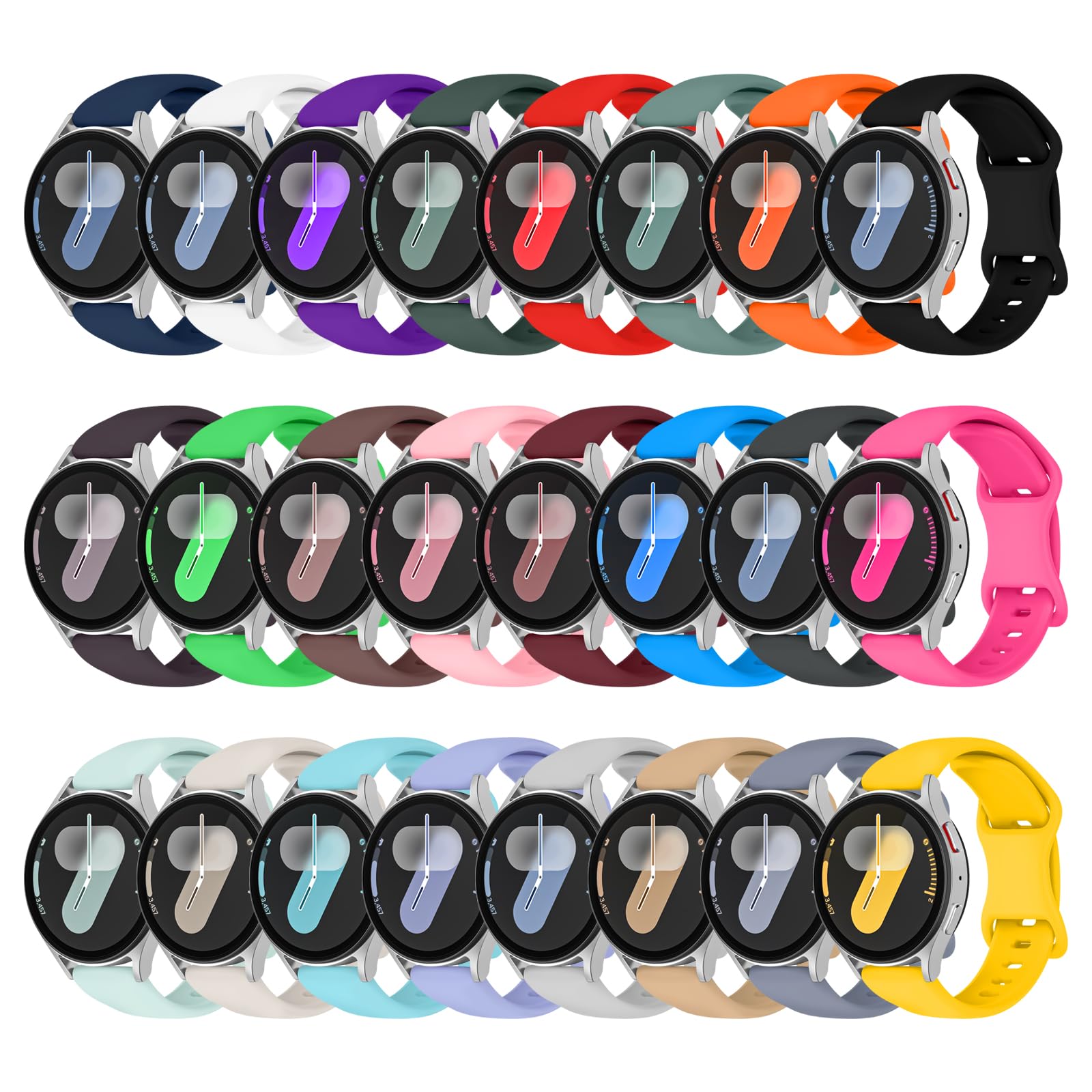 HAYONLIY 24 Pack Bands Compatible for Samsung Galaxy Watch 7/FE/6/5/4 40mm 44mm, 5 Pro, Watch 6/4 Classic 43mm 47mm 42mm 46mm, 20mm Sport Replacement Soft Silicone Strap for Women Men