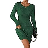 Pink Queen Women's Cable Knit Sweater Dress Long Sleeve Crewneck Mini Pencil Bodycon Dresses Fall Winter Outfits