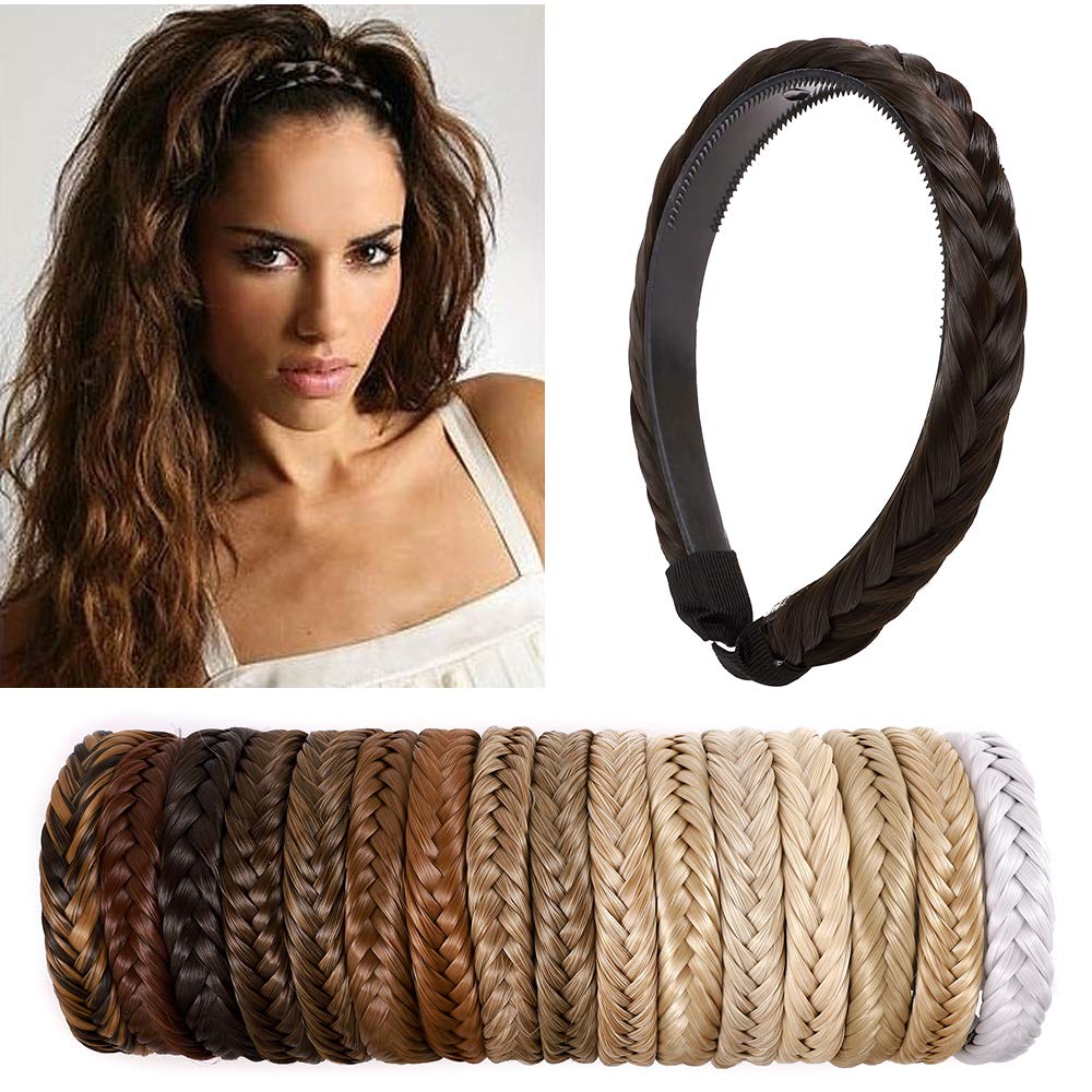Elegant Head Hoop Braided Plaited Hair Headband Headwear Synthetic Hairpiece Fishtail Braided Hair Band For Girls Women Accessorries Highlighted, Dark Brown