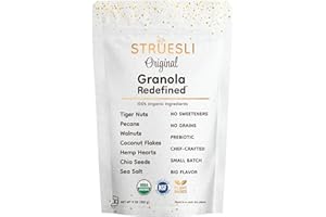 Struesli Original Organic Granola, Grain & Gluten Free, Healthy Snacks with Chia Seeds, Nuts and Sea Salt, Prebiotic High Fiber Food for Yogurt, Cereal & More, Plant Based, Keto & Paleo Friendly, 9 Oz