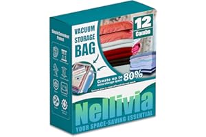 Nellivia 12 Pack Vacuum Storage Bags with Hand Pump, Compression Space Saver for Comforter, Bedding, Blanket Storage, Vacuum Seal Bags for Clothing, Luggage Suitcase and Closet Organizer
