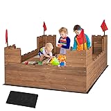 HONEY JOY Sandbox with Sand Wall, Cedar Bottomless