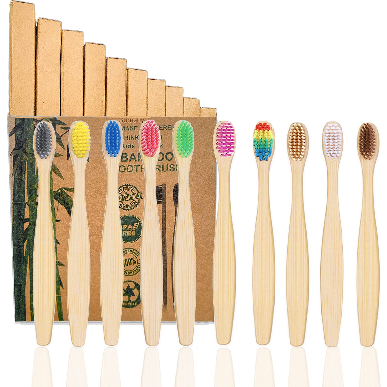 Small Bamboo Toothbrushes Children, Pack of 10, Environmentally Friendly Bamboo Toothbrush with Extra Soft Bristles with Activated Carbon for Best Cleanliness, Biodegradable Children's Toothbrush,