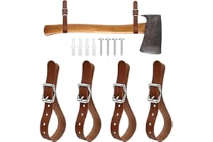 4PCS Wall Hanging Leather Axe Hangers,Adjustable Belt Buckle,Wall Mount Display for Axes Shovel Rifle Tool Shotgun Sword