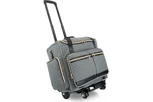 Arxus Rolling Teacher Bag with 4 Wheels, Art Tote Bag for Women with Detachable Dolly, Heavy Duty Briefcase with Padded Sleeves for 15.6” Laptop