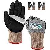 FJDZ SAFETY A7 Cut Resistant Work Gloves, 3 Pairs Nitrile Coated Cutting Glove for Woodworking,Construction,Fishing,Metalwork