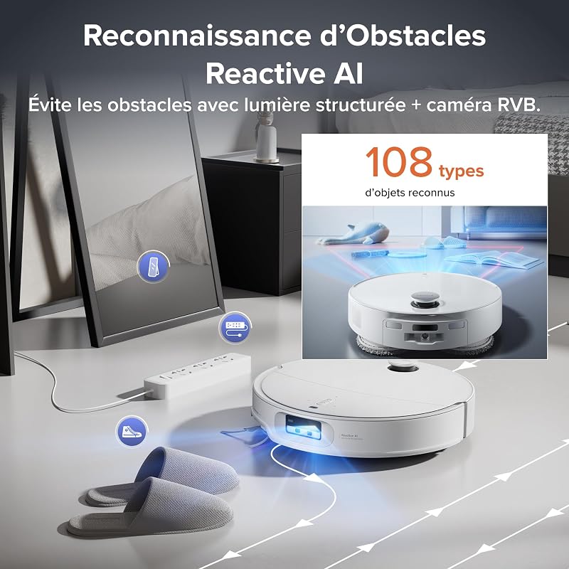 Qrevo EdgeT Robot Aspirateur Laveur, 18500 Pa, Profil de 7,98 cm