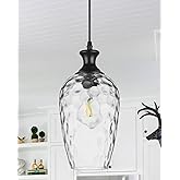 SADUENFR Glass Pendant Lights Kitchen Island, 1-Light Black Pendant Light Fixtures with Hand-Blown Clear Glass, Farmhouse Han