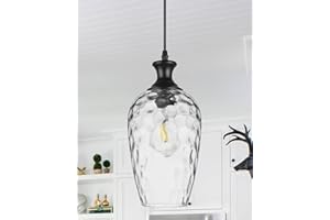 SADUENFR Glass Pendant Lights Kitchen Island, 1-Light Black Pendant Light Fixtures with Hand-Blown Clear Glass, Farmhouse Hanging Light for Kitchen Sink Dining Room Bedroom, E26