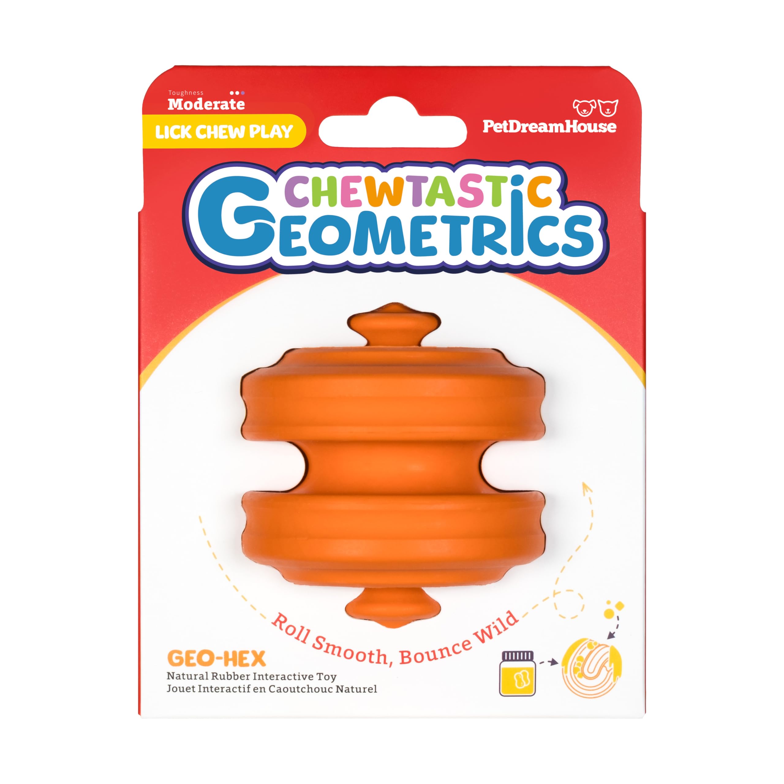 PetDreamHouse Geo-Hex Lickable Dog Enrichment Toy – Calming Sensory Toy with Erratic Bounce – Natural Rubber Interactive Toy for Small & Medium Dogs