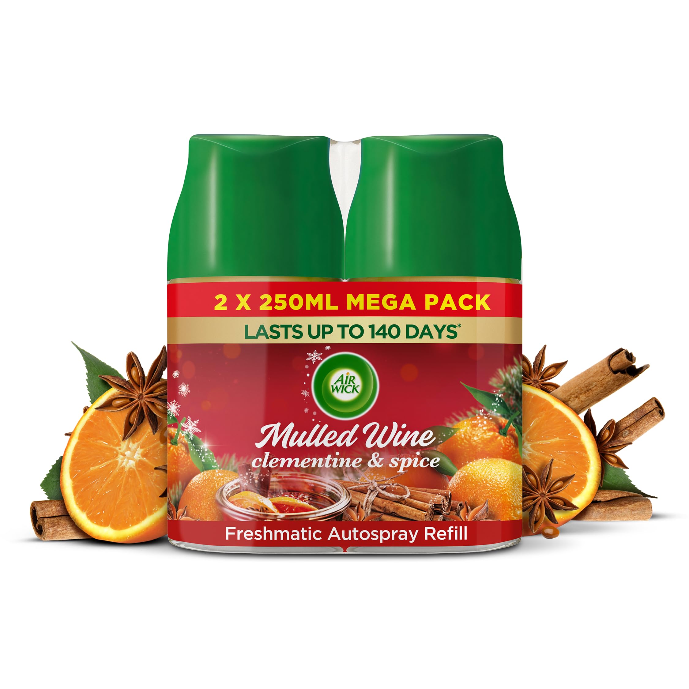 Air Wick Essential Oils Freshmatic Autospray Mulled Wine Scent, 6 Refills X 250 ml