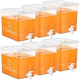 Domensi 6 Pack 2 Gallon Drink Dispenser for Fridge with Spigot Water Dispenser Leak Proof Lids Filter Screen Beverage Juice Container Sealed Plastic Lemonade Milk Cold Hot Drink Tea Jug for Party