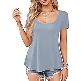 Amoretu Womens Scoop Neck Tshirt Short Sleeve Shirts Swing Tunic Tops Loose Fit