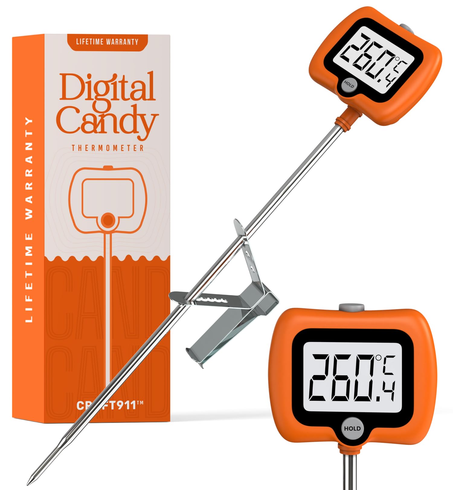 Photo 1 of Digital Candy Thermometer with Pot Clip, Instant Read Kitchen Thermometer for Cooking, Baking, and Candy Making – 10" Stainless Steel Probe, LCD Display, Essential Baking Tool
