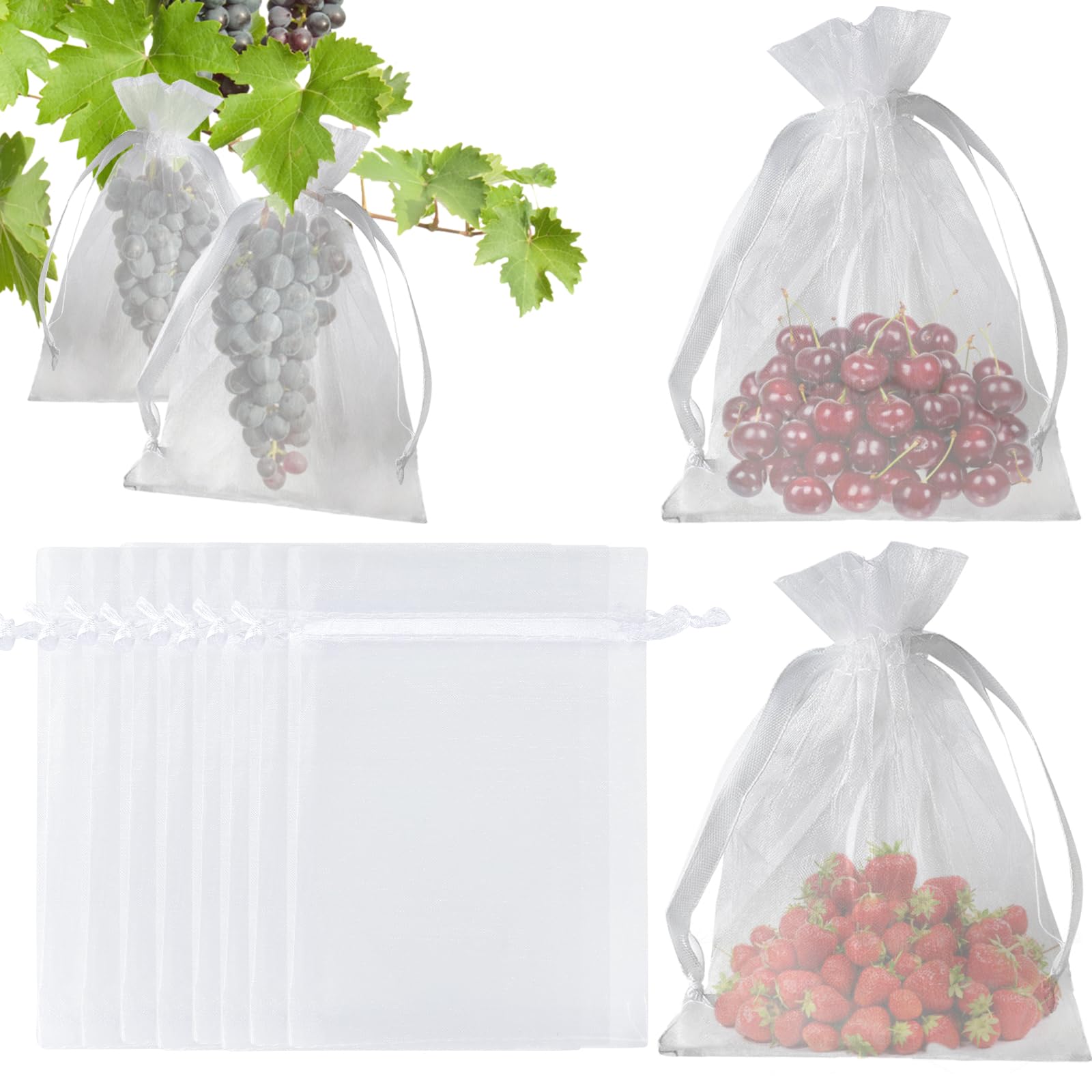 KINGLAKE 50pcs Fruit Protection Netting, White Organza Gift Bags - Large, 20x30cm Garden Plant Protect Net for Fruits, Tree, Strawberry, Grape, Insects Barrier, Vegetables Mesh