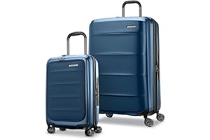 Samsonite 2 Piece Luggage Set with 21/28” Hardside Lightweight Octiv (Carry-On Pro with Front Pocket & Large Checked) Expandable, Four Spinner Wheels, Adjustable Handle, TSA Approved Lock - Blue