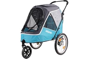 ibiyaya 2-In-1 Happy Pet All Terrain Bike Trailer Jogger Stroller for Medium and Large Dogs with Front and Top Entry and Foldable Design, Ocean Blue