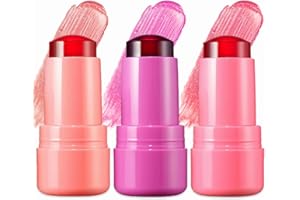 Flanoid 3 PCS Cooling Water Jelly Tint, Multi-Use Sheer Cheek and Lip Stain Stick, Natural Long Lasting Jelly Tint Blush Stick Lip Gloss - 1,000+ Swipes Per Stick, Waterproof, Vivid Color