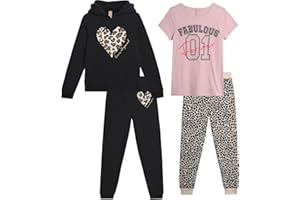 Dreamstar Girls' Activewear Set - 4 Piece Cozy Fleece Hoodie, Short Sleeve T-shirt and Jogger Pants Set for Girls (7-16)