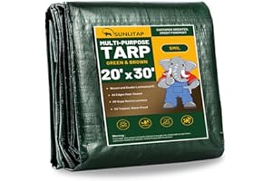 SUNLITAP 20x30Ft Tarp Cover 5 MIL Waterproof Poly Tarps, Light Duty Tarpaulin with Grommets, Reinforced Edges, Rip & Tear Proof, Multipurpose Finished Size Tarp for Cars, Boat, Roof, Camping - Green