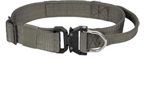 ICEFANG Tactical Dog Collar with Handle,Everyday Wear Pet Collar,1.5" Nylon Webbing,Metal Quick Release Buckle Integrated Stainless Steel D-Ring (XL (19"-23"), Ranger Green)