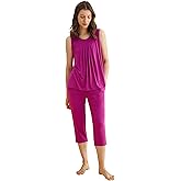 Latuza Women's Summer Pleated Tank Top Capris Pajamas Set