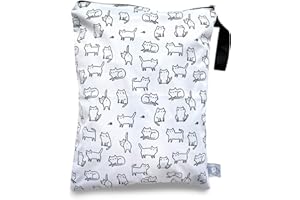FLOCK THREE Washable and Reusable Wet Bag Diaper Bag Water Resistant Swimming Bag Travel Toiletries Cute Cats Print Zippered 12.6'' x 16.5''