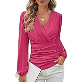 GRACE KARIN Long Sleeve Blouses for Women Dressy Casual, Wrap Tops Work Shirts, 2026 Spring Business Outfits
